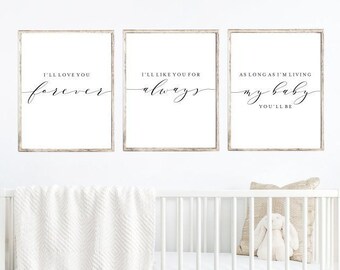 I'll Love You Forever Printable Sign Set, Nursery Decor (Digital Download)