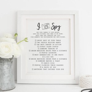 I Spy Wedding Game Printable, Photo Reception Table Print, Disposable Camera Picture Sign, Photo Checklist, Instant Digital Download, 8x10 image 3
