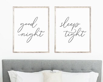 Goodnight Sleeptight Matching Printable Sign Set, Nursery Prints, Bedroom Poster Prints, Wall Art Decor Quote, Instant Digital Download