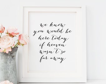 We Know You'd be Here Today if Heaven Wasn't so Far Away Printable, Wedding Remembrance Print, Memorial Sign, Instant Digital Download, 8x10