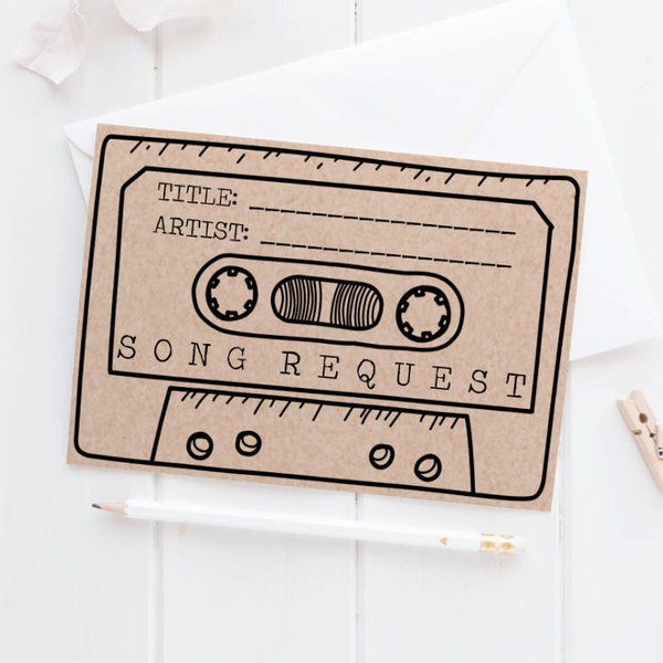 Song Request Printable Card, Cassette Tape Wedding Printable, Invitation Suite Card, Instant Digital Download, White Background, 4x6/5x7