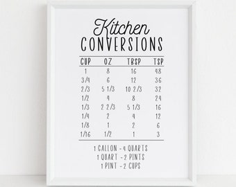 Kitchen Conversions Printable, Kitchen Measurements Chart, Minimalist Farmhouse Decor, Wall Art Decor, Instant Digital Download, 8x10