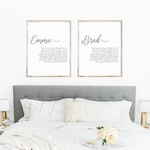Impresiones de votos de boda, votos de nombre imprimibles, decoración de arte de la pared del dormitorio, regalo de aniversario, ceremonia de marido y mujer, descarga digital personalizada