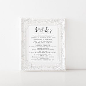 I Spy Wedding Game Printable, Photo Reception Table Print, Disposable Camera Picture Sign, Photo Checklist, Instant Digital Download, 8x10 image 2