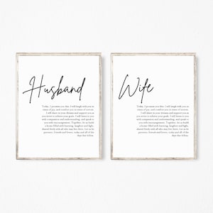 Husband Wife Wedding Vows Prints, Sign Set, Printable Vows Decor Prints, Bedroom Wall Art, His Her Wedding Ceremony, Custom Digital Download