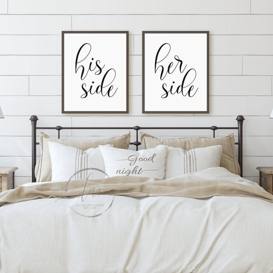 His Side Her Side Printable Sign Set Bedroom Decor Matching Etsy