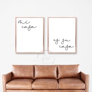 Segni stampabili Mi Casa Es Su Casa, stampe di decorazioni per la casa abbinate, camera degli ospiti, arte della parete del soggiorno spagnolo moderno, download digitale istantaneo