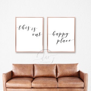 Dies ist unser glücklicher Ort druckbare Schilder, Schlafzimmer Prints, Wohnzimmer Poster, minimalistische Kalligraphie Wandkunst, sofortiger digitaler Download
