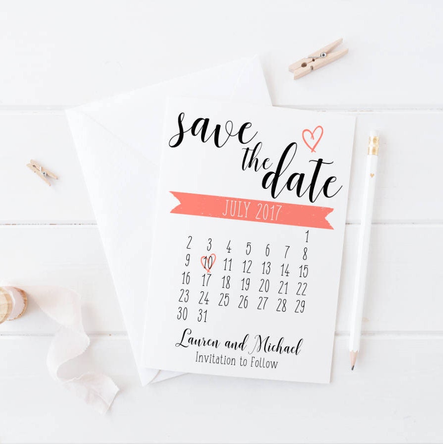 Calendar Save The Date Invitation Print Custom Calendar Etsy