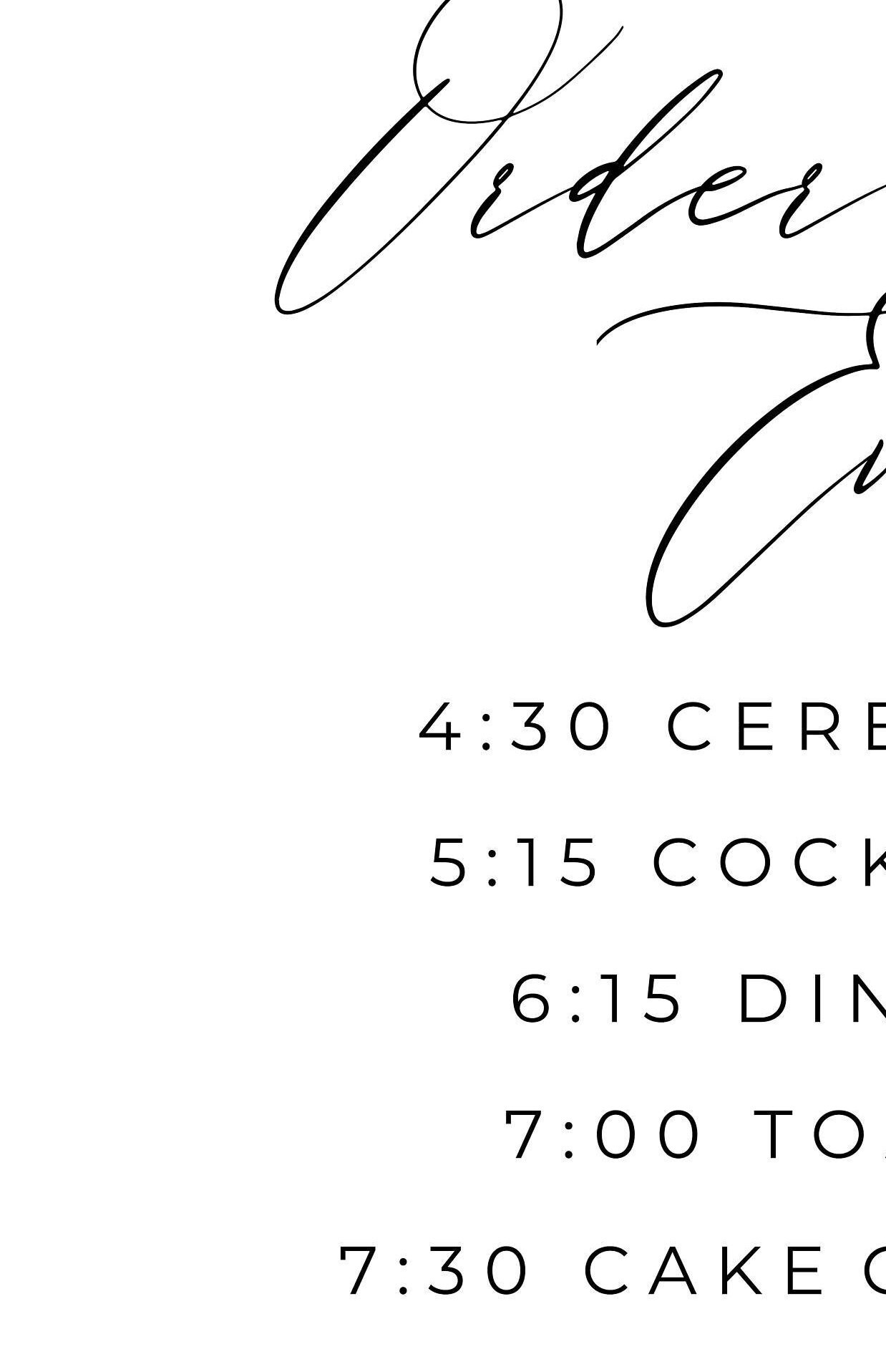 Order of Events Printable Sign Wedding Timeline Easel Print | Etsy