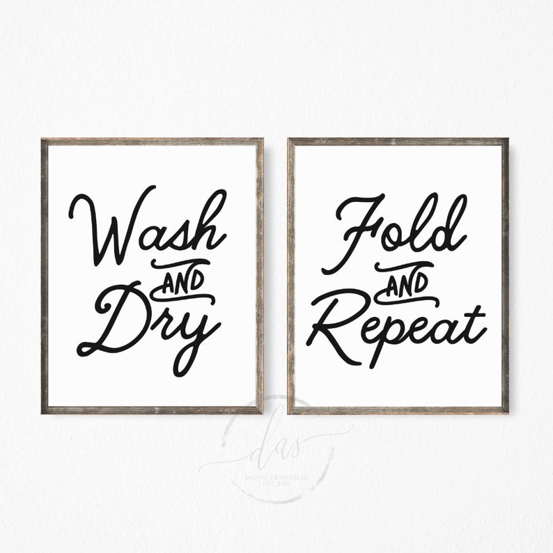 Wash and Dry Fold and Repeat Printable Sign Set Laundry Room - Etsy