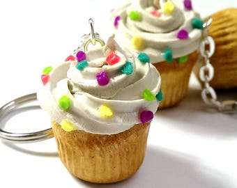 Cupcake Keychain Clip on Plush Hanger Figures Cupcake Sprinkles Multicolor 4x2in 