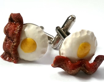 Bacon and Eggs Cufflinks, Funny Cuff links, Food Cufflinks, Food Jewelry, Wedding Gift for Men / Women, Valentine's Gift