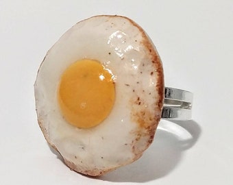 Sunny Side up Fried Egg Ring,  Novelty Ring, Quirky Jewelry, Food Charms, Fake Egg Jewelry