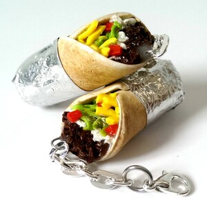 Burrito Charm Keychain Miniature Burrito Necklace Food jewelry Funny Novelty Gift image 2
