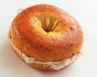 Bagel with Cream cheese Charm Food Jewelry, Miniature fake Food Keychain Necklace