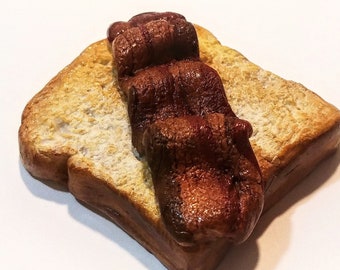 Miniature Bacon on Toast Magnet, Food Magnets Cute  Fridge magnets polymer clay food magnet