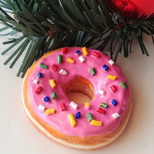 Christmas Gift Miniature Donut Ornament, Colorful Christmas Tree Doughnut Ornament, fake food art image 2