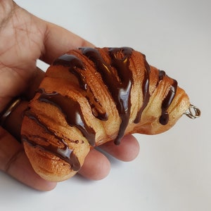 Chocolate Drizzled Croissant Keychain / Large fake food jewelry /  Baker Gift, Foodie Gift, Birthday Gift