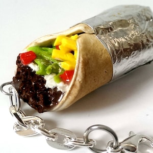 Burrito Charm Keychain Miniature Burrito Necklace Food jewelry Funny Novelty Gift image 1