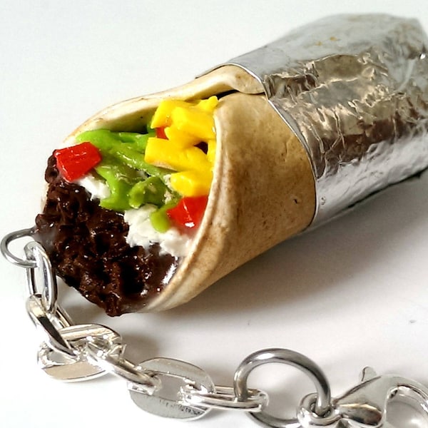 Burrito Charm Keychain Miniature Burrito Necklace Food jewelry Funny Novelty Gift