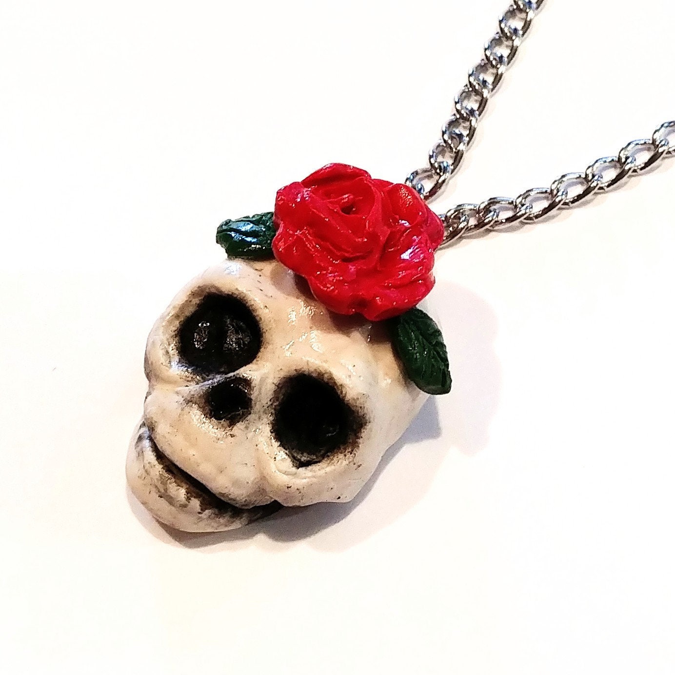 White Skull With Rose Necklace Day of 