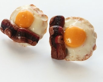 Handmade Bacon and Egg Stud Earrings - Food Jewelry, Funny gift