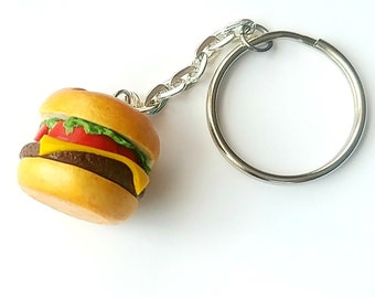 Cheeseburger keychain, Polymer clay food jewelry, Miniature food, Gift for foodie