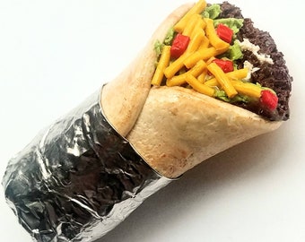 Handmade Burrito Magnet, Polymer Clay Miniature Food Decor