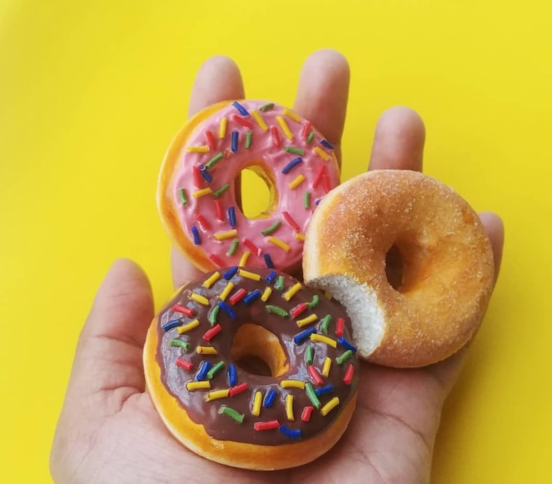 Christmas Gift Miniature Donut Ornament, Colorful Christmas Tree Doughnut Ornament, fake food art image 1