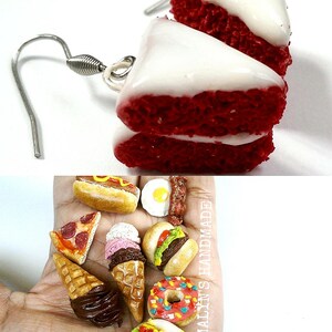 Red Velvet Cake Food jewelry Earrings, Food earrings, Miniature Food Charms, Pastry Earrings, cool earrings, Bakery Gift