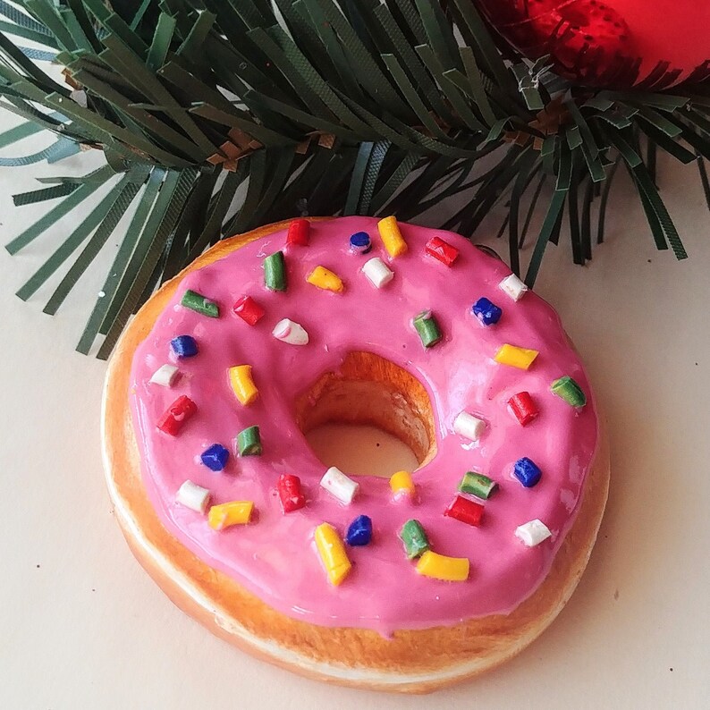 Christmas Gift Miniature Donut Ornament, Colorful Christmas Tree Doughnut Ornament, fake food art image 2