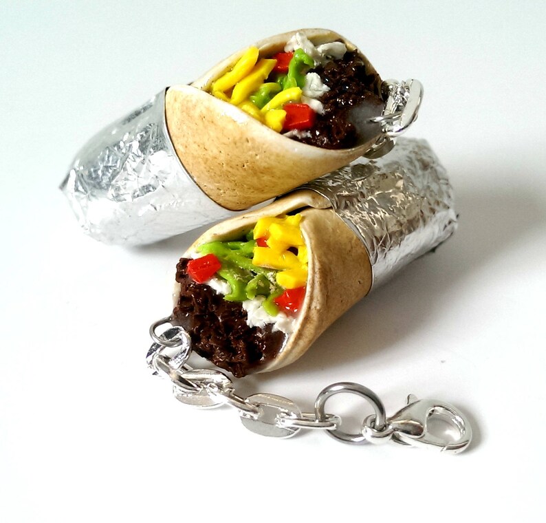 Burrito Charm Keychain Miniature Burrito Necklace Food jewelry Funny Novelty Gift image 2