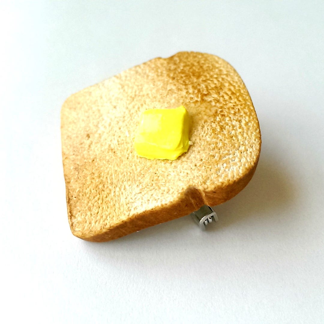 Handmade Miniature Toast With Butter Pin, Fake Food Jewelry - Brooch ...