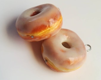 Handmade Glazed Donut Dangle Earrings, Polymer Clay Food Jewelry