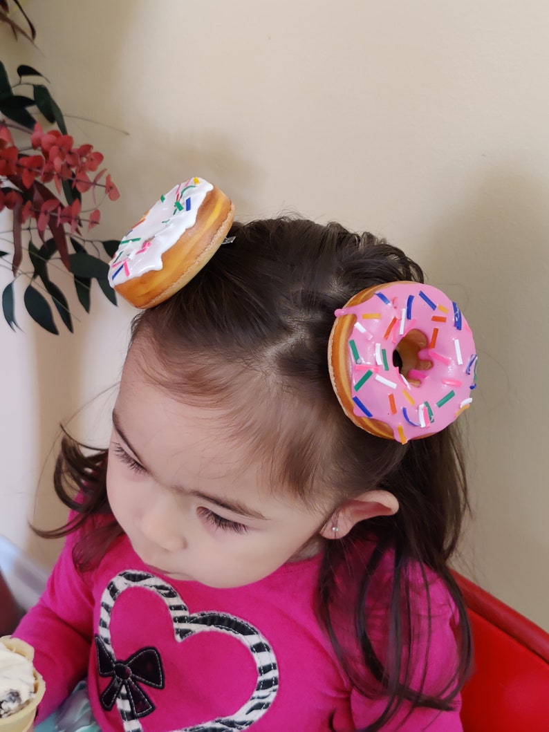 Realistic Pink Valentines Faux Donut Hair Clip, Lightweight large donut Hair Clip, Headpiece, Fascinator image 3