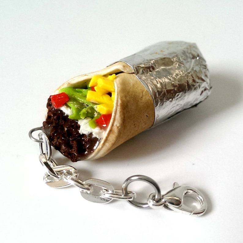 Burrito Charm Keychain Miniature Burrito Necklace Food jewelry Funny Novelty Gift image 1