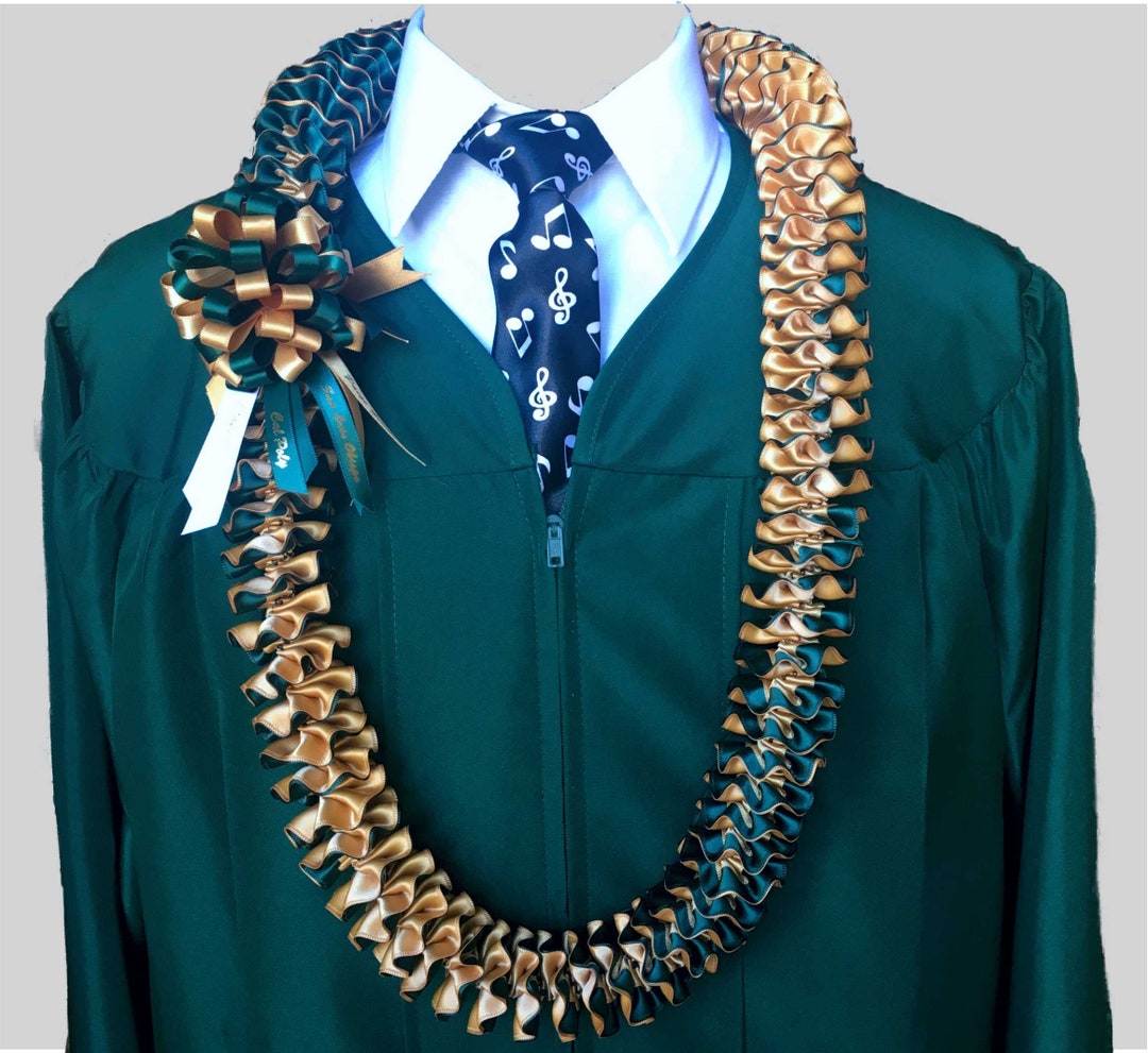 Cal Poly SLO Graduation Ribbon Lei, Satin Plumeria Ribbon Lei, Ribbon