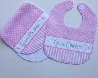 Personalized Baby Bib, Personalized Baby Gift, Baby Girl Gift, Personalized Burp Cloth, Personalized Baby Gift Set