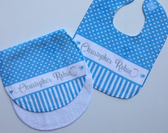 Personalized Baby Bib, Personalized Baby Gift, Baby Boy Gift, Personalized Burp Cloth, Personalized Baby Gift Set