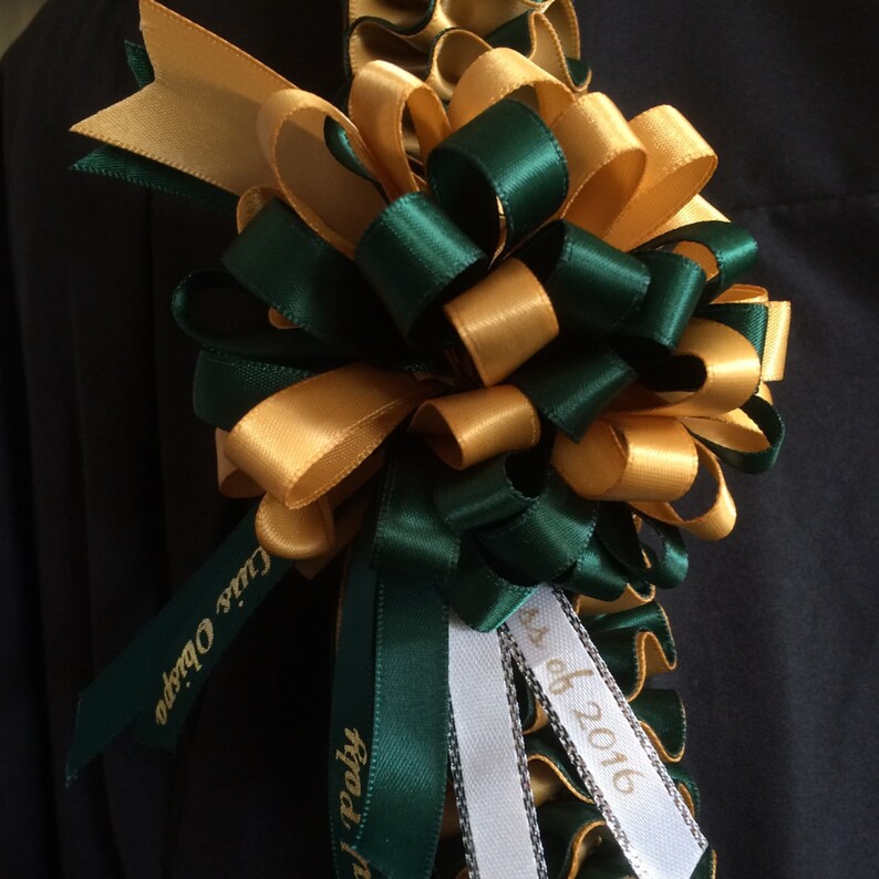 Cal Poly SLO Graduation Ribbon Lei, Satin Plumeria Ribbon Lei, Ribbon