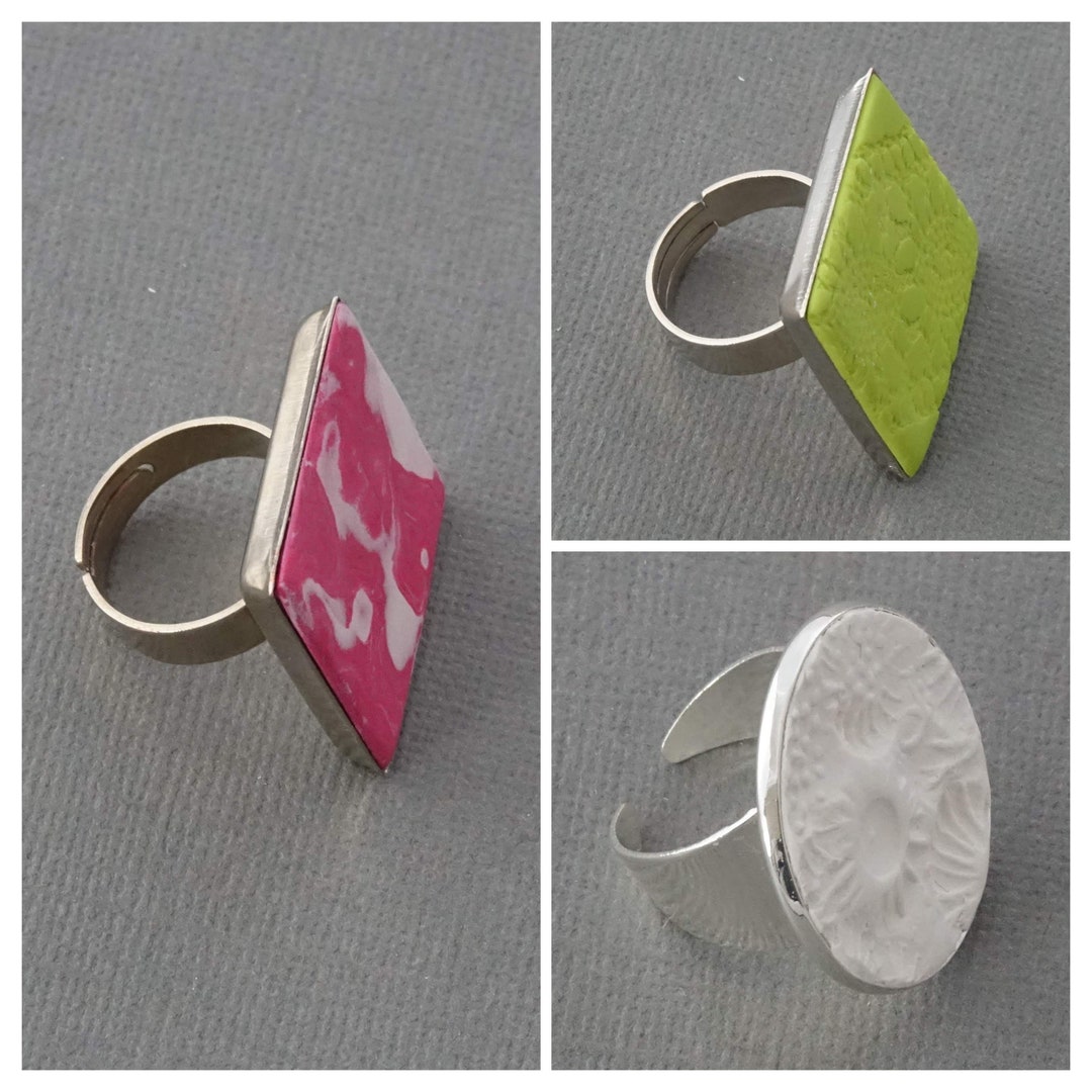 Handmade Rings, Polymer Clay Rings, Large Rings, Round Rings, Square ...