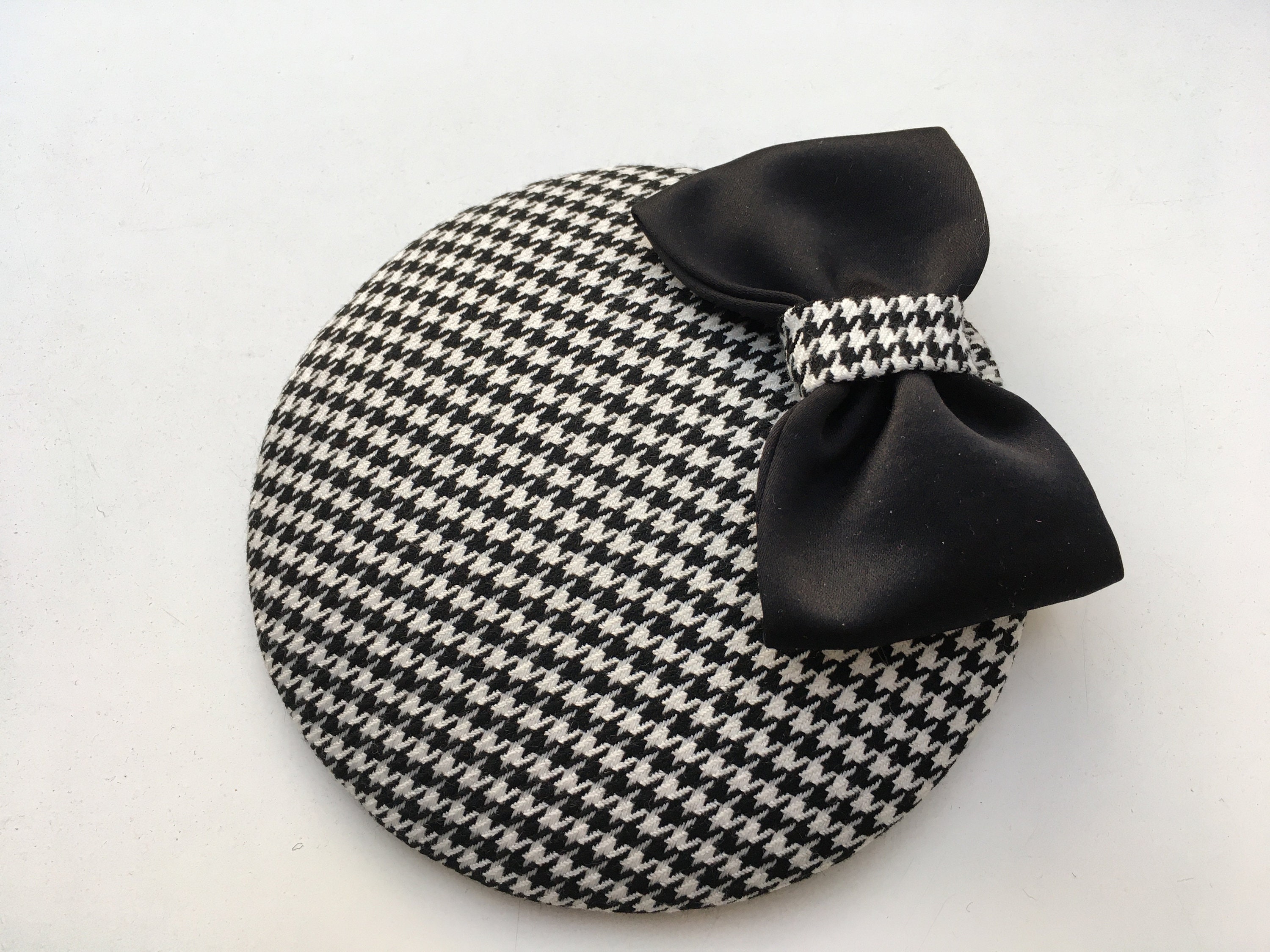 Black and White Houndstooth Fascinator with Bow Jackie O pillbox - fun with the black and white houndstooth  main image 3