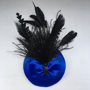 Fascinator Royal blue with black feathers, bow