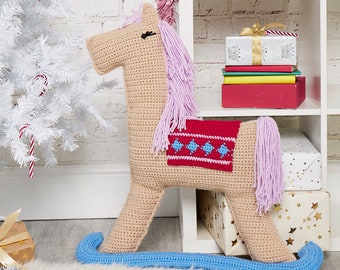 rocking horse crochet toy/ crochet rocking horse/ crochet horse plushie/ crochet christmas rocking horse/ christmas crochet rocking horse