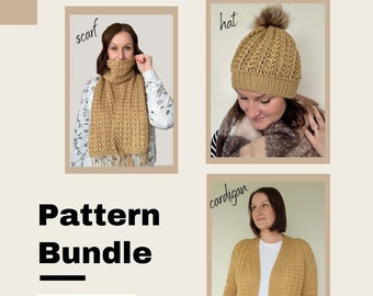 Shipka Cardigan + Hat + Scarf Crochet Pattern Bundle /crochet cardigan /crochet hat/ crochet scarf /crochet sweater/ crochet beanie/ pdf