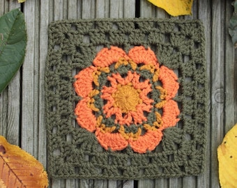 crochet granny square pattern/ fall crochet square/ autumn crochet square/ crochet afghan block pattern/ flower granny square/