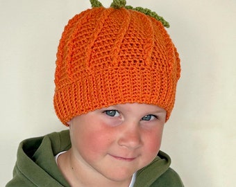Crochet Pumpkin Hat PDF Pattern / Pumpkin crochet beanie in 9 sizes from preemie to large adult size / With crochet leaf & vines/ full video