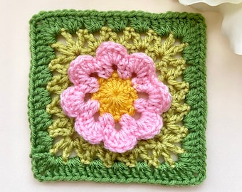 crochet flower granny square/ granny square PDF pattern/ flower power crochet square/ afghan block crochet pattern/ 3d crochet flower square