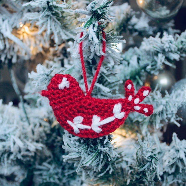 crochet bird pattern/ crochet bird tree ornament/ christmas tree crochet bird ornament pattern/ PDF crochet bird pattern for christmas